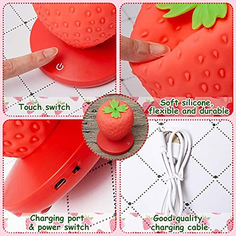 Strawberry Night Light Cute Silicone Strawberry Lamp LED Decorative Night Light Kawaii Strawberry Gifts 3 Modes Touch Gift for Christmas Room Decor(Red)