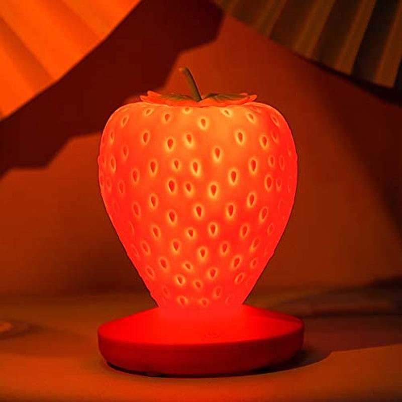 Strawberry Night Light Cute Silicone Strawberry Lamp LED Decorative Night Light Kawaii Strawberry Gifts 3 Modes Touch Gift for Christmas Room Decor(Red)