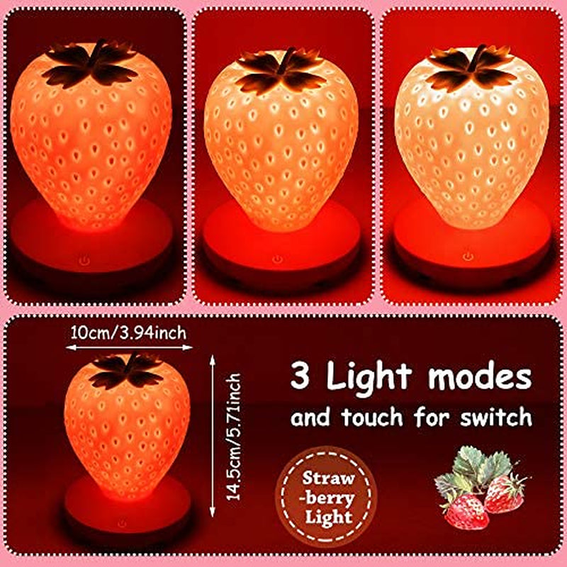 Strawberry Night Light Cute Silicone Strawberry Lamp LED Decorative Night Light Kawaii Strawberry Gifts 3 Modes Touch Gift for Christmas Room Decor(Red)